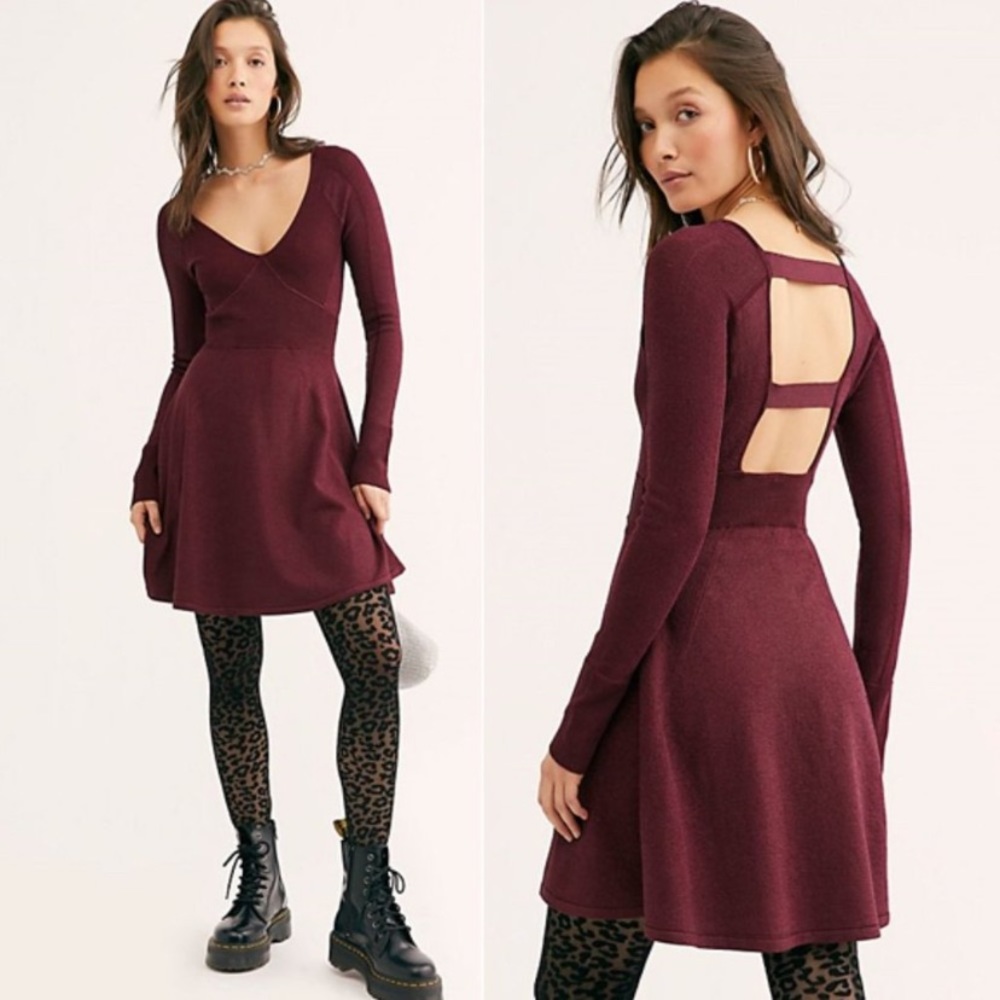 Free People | Wildest Dreams Mini Sweater Dress in Wine